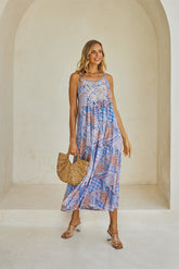 Pantheon Long Dress – Vintage Print Embroidered