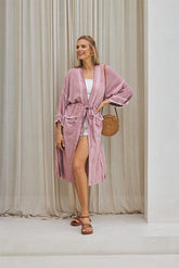 Petal Long Kimono – Pigment Color with Fringes