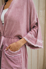 Petal Long Kimono – Pigment Color with Fringes