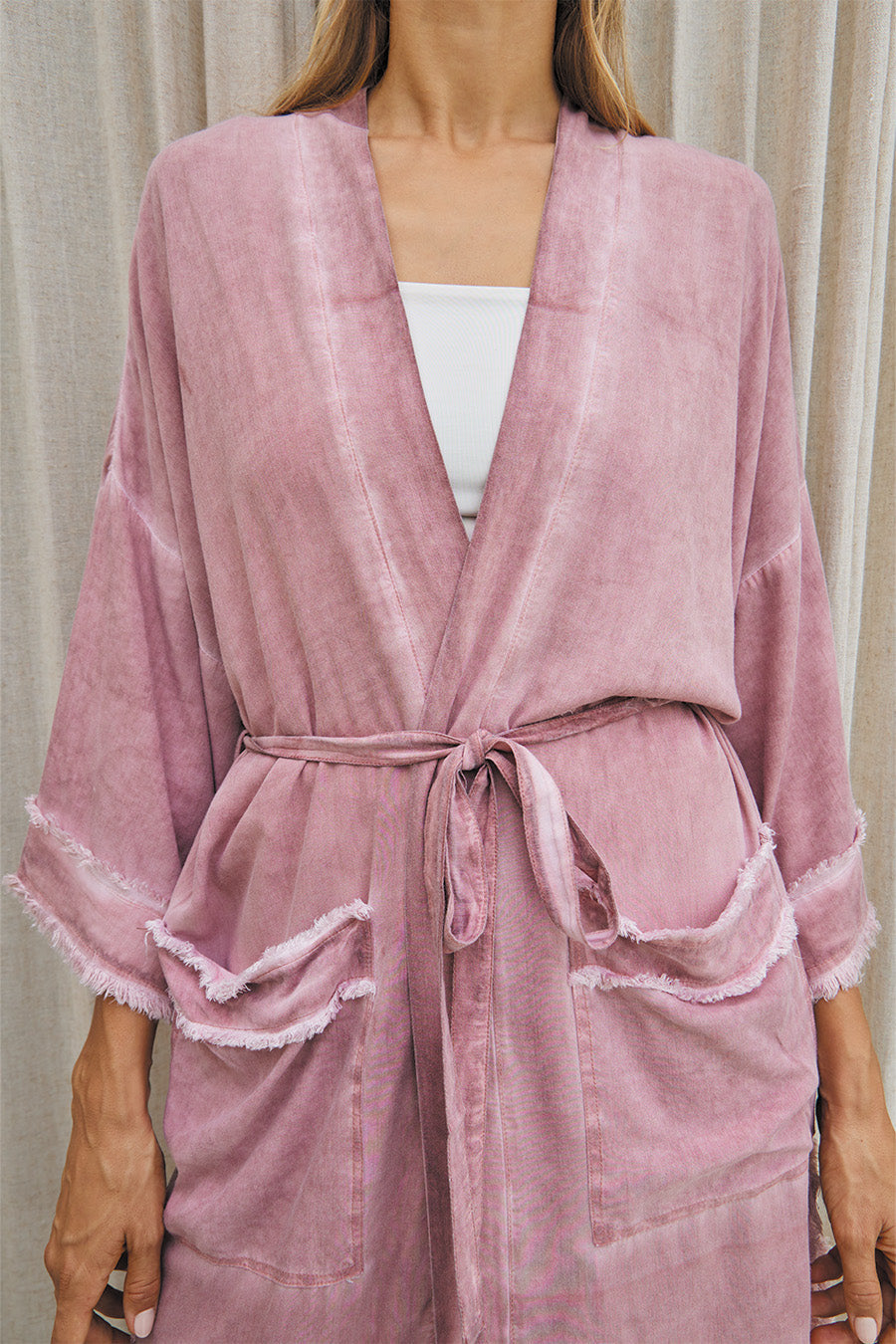 Petal Long Kimono – Pigment Color with Fringes